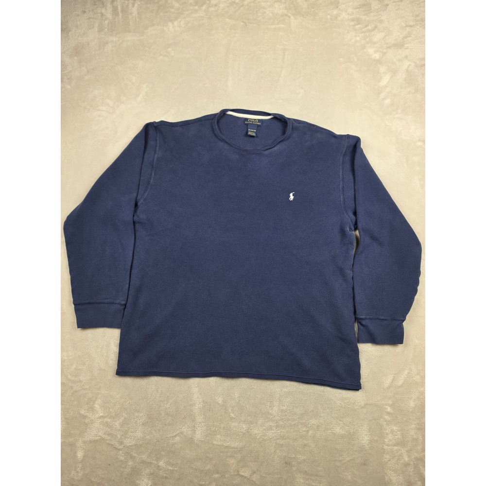 Polo Ralph Lauren Waffle Knit Thermal Men 2XL Blue Crewneck Fits Short Faded